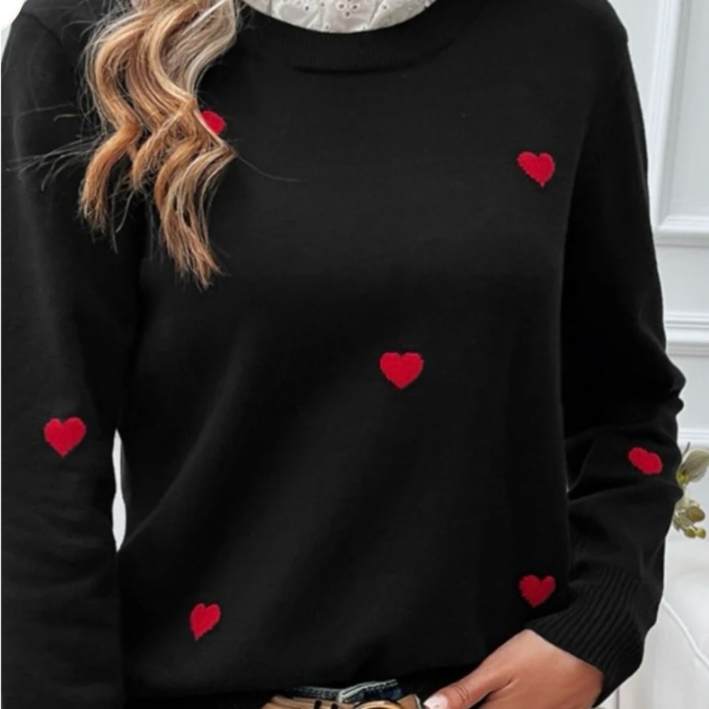 Sioni Milano Black Sweater with Red Heart Details